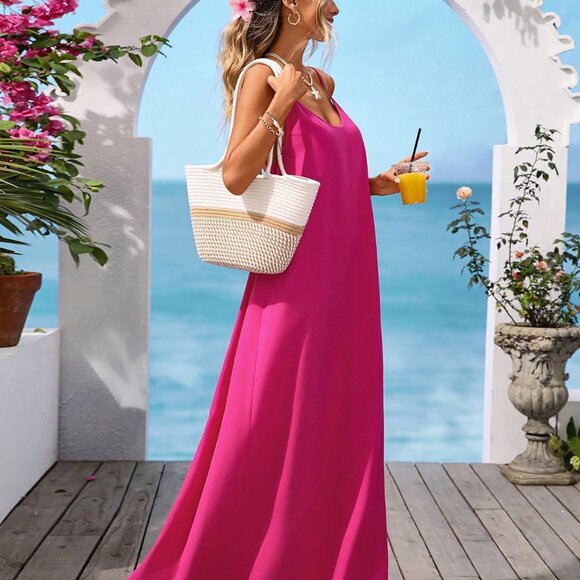 Hot Pink Boho Sexy Women's summer maxi Dress - Picture 3 of 8